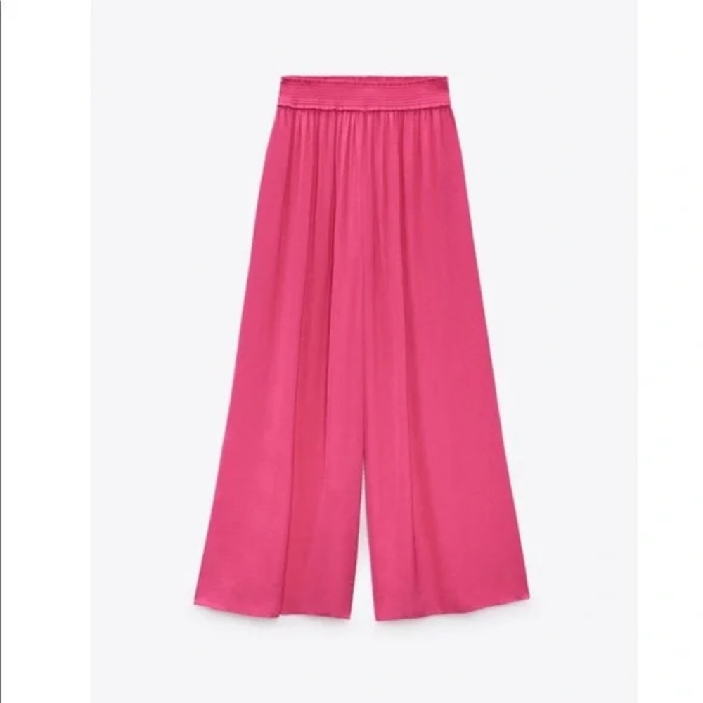 Zara Hot Pink Elastic Waist Wide Leg Flowy Pants XS Modest Comfy Chic Feminine